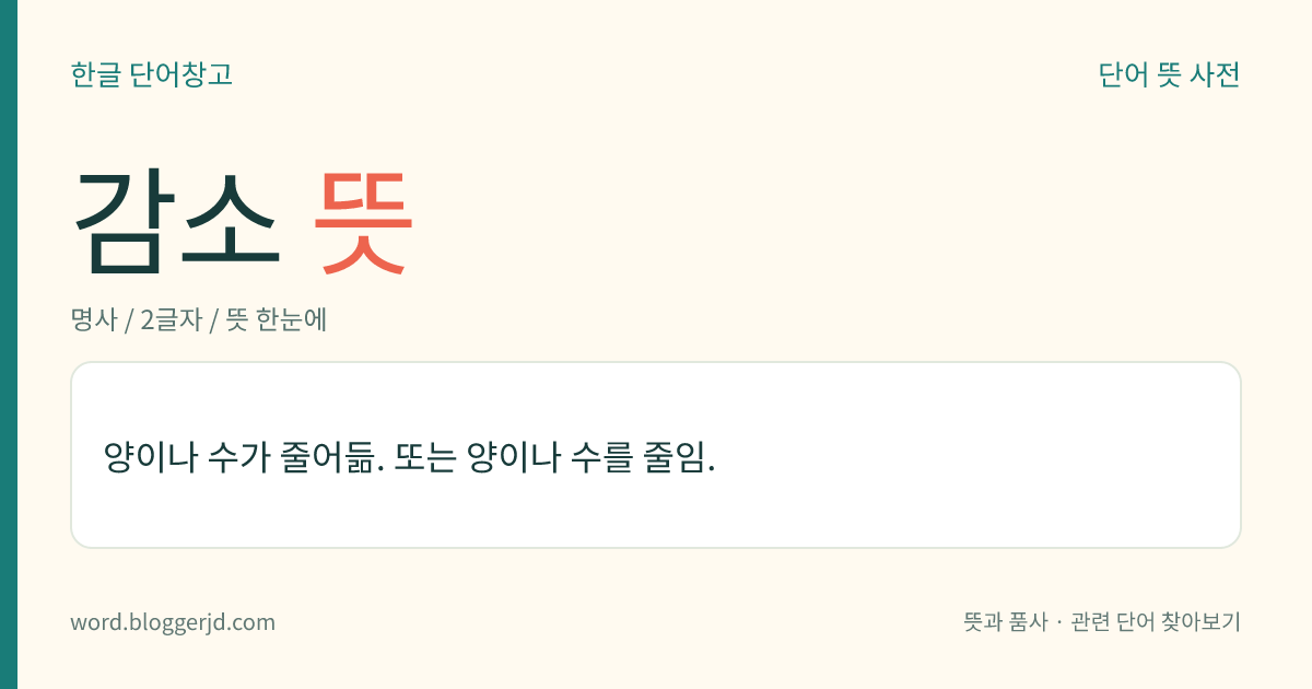 감소 뜻: 양이나 수가 줄어듦. 또는 양이나 수를 줄임.