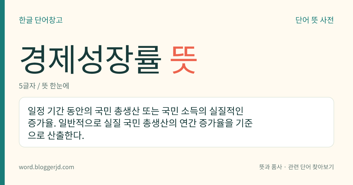 경제성장률 뜻: 일정 기간 동안의 국민 총생산 또는 국민 소득의 실질적인 증가율. 일반적으로 실질 국민 총생산의 연간 증가율을 기준으로 산출한다.
