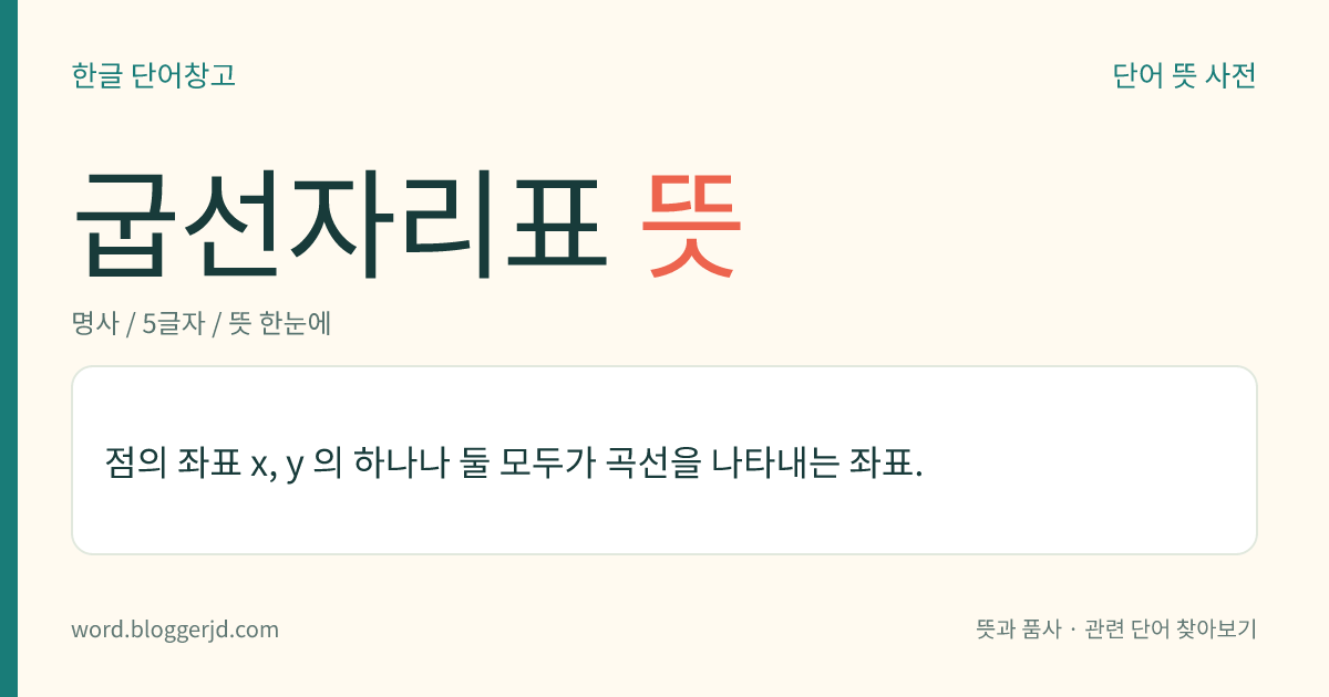 굽선자리표 뜻: 점의 좌표 x, y 의 하나나 둘 모두가 곡선을 나타내는 좌표.