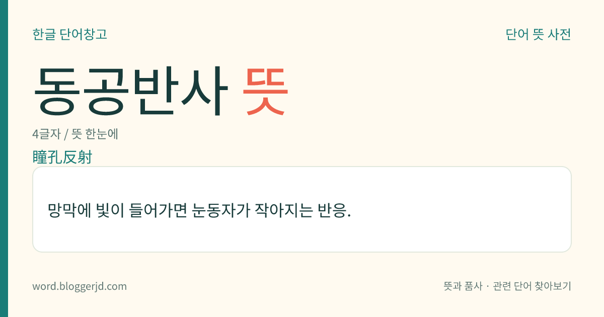 동공반사 뜻: 망막에 빛이 들어가면 눈동자가 작아지는 반응.