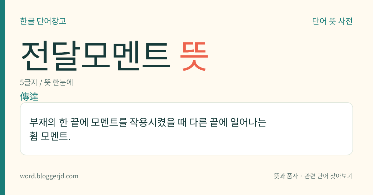 전달모멘트 뜻: 부재의 한 끝에 모멘트를 작용시켰을 때 다른 끝에 일어나는 휨 모멘트.