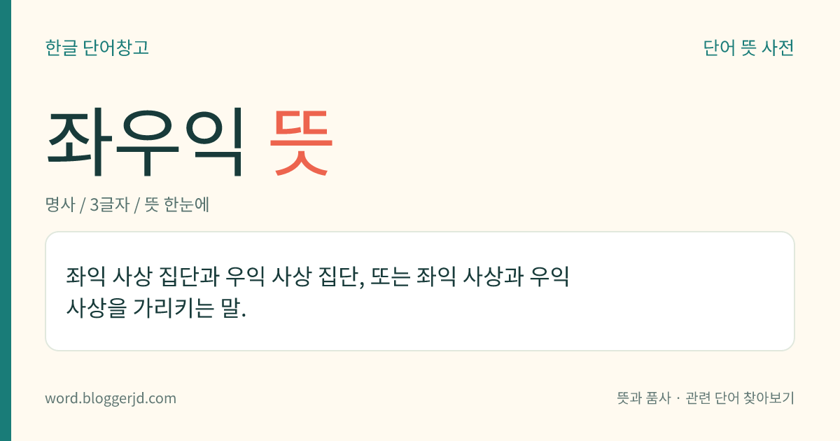 좌우익 뜻: 좌익 사상 집단과 우익 사상 집단, 또는 좌익 사상과 우익 사상을 가리키는 말.