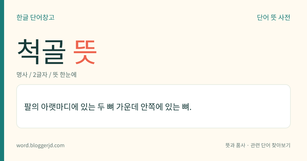 척골 뜻: 팔의 아랫마디에 있는 두 뼈 가운데 안쪽에 있는 뼈.