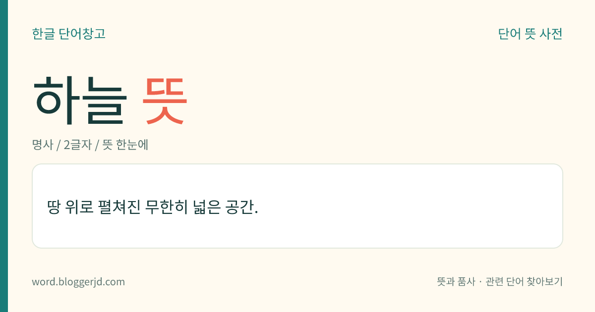 하늘 뜻: 땅 위로 펼쳐진 무한히 넓은 공간.